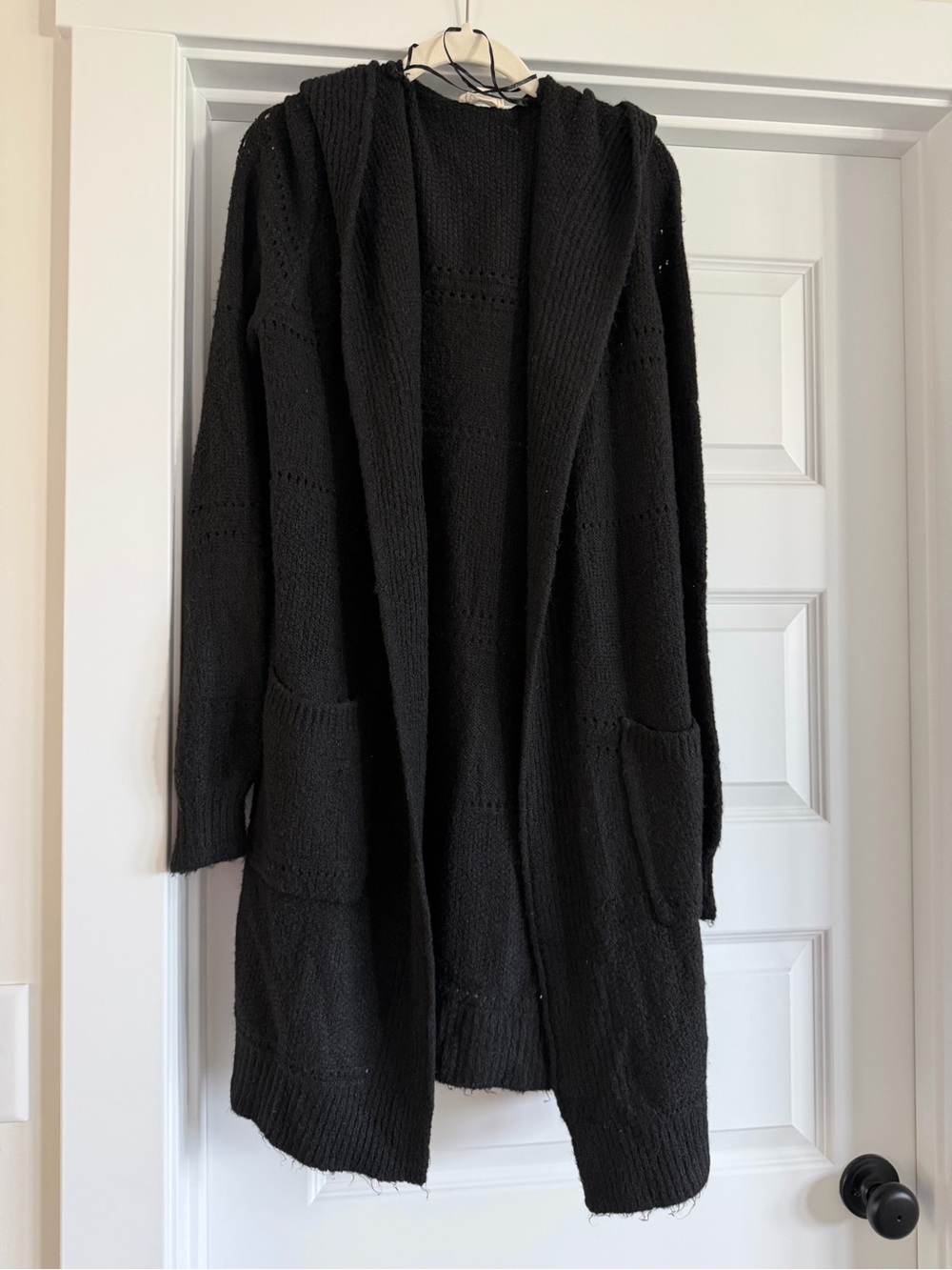BiBi Black Hooded Open Front Knit Cardigan